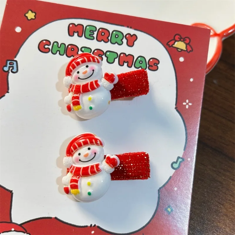 2Pcs/Pair Christmas Red Velvet Hair Clip Woman Girls Party Santa Tree Snowman Cute Hair Accessories Gift Hairwear Decoration
