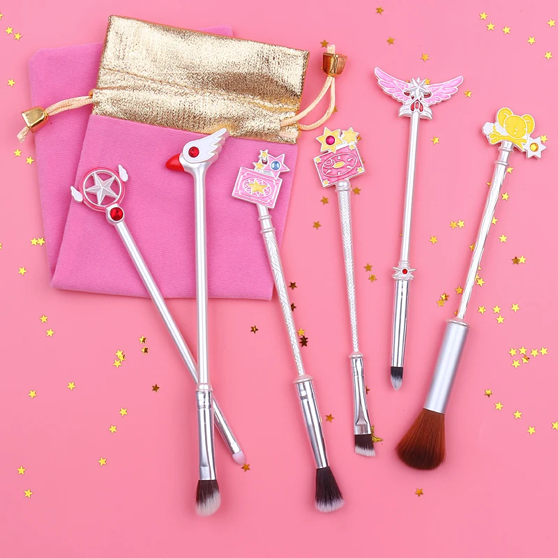 Description Picture 5 of item6pcs Anime Card Captor Sakura Makeup Brush Set Metal Handle Soft Fluffy Cosmetics Powder Brush Pink Eyeshadow Eyebrow Brush