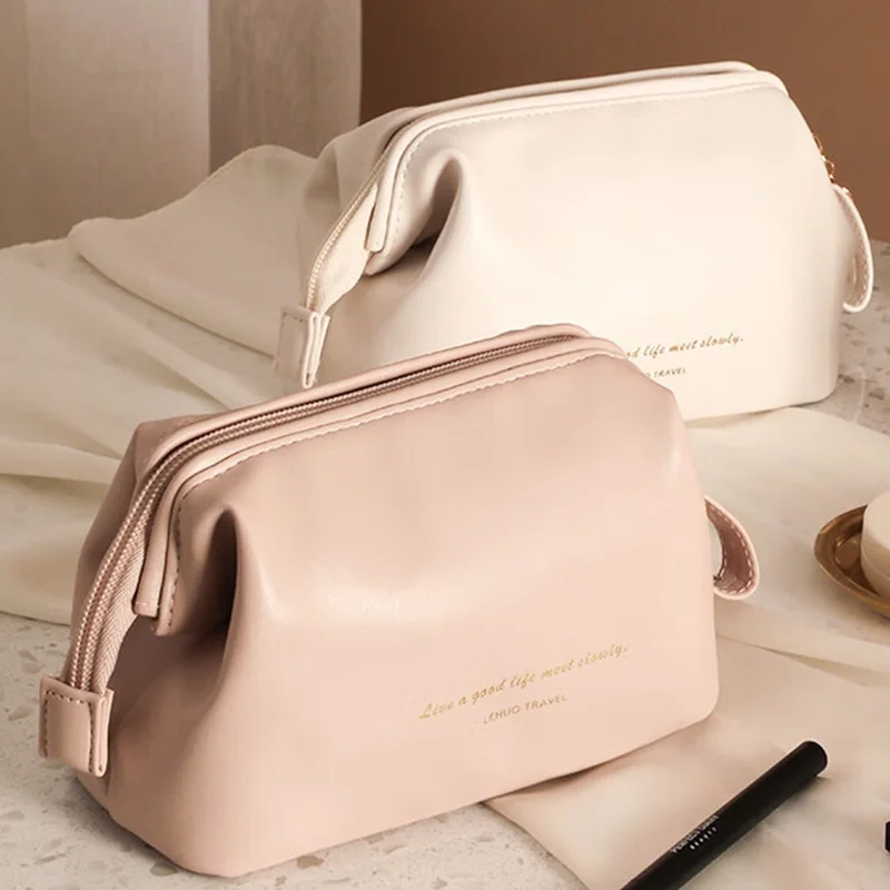 Elegant PU Leather Makeup Pouch, Portable Minimalist Toiletry Bag for Everyday & Travel 3