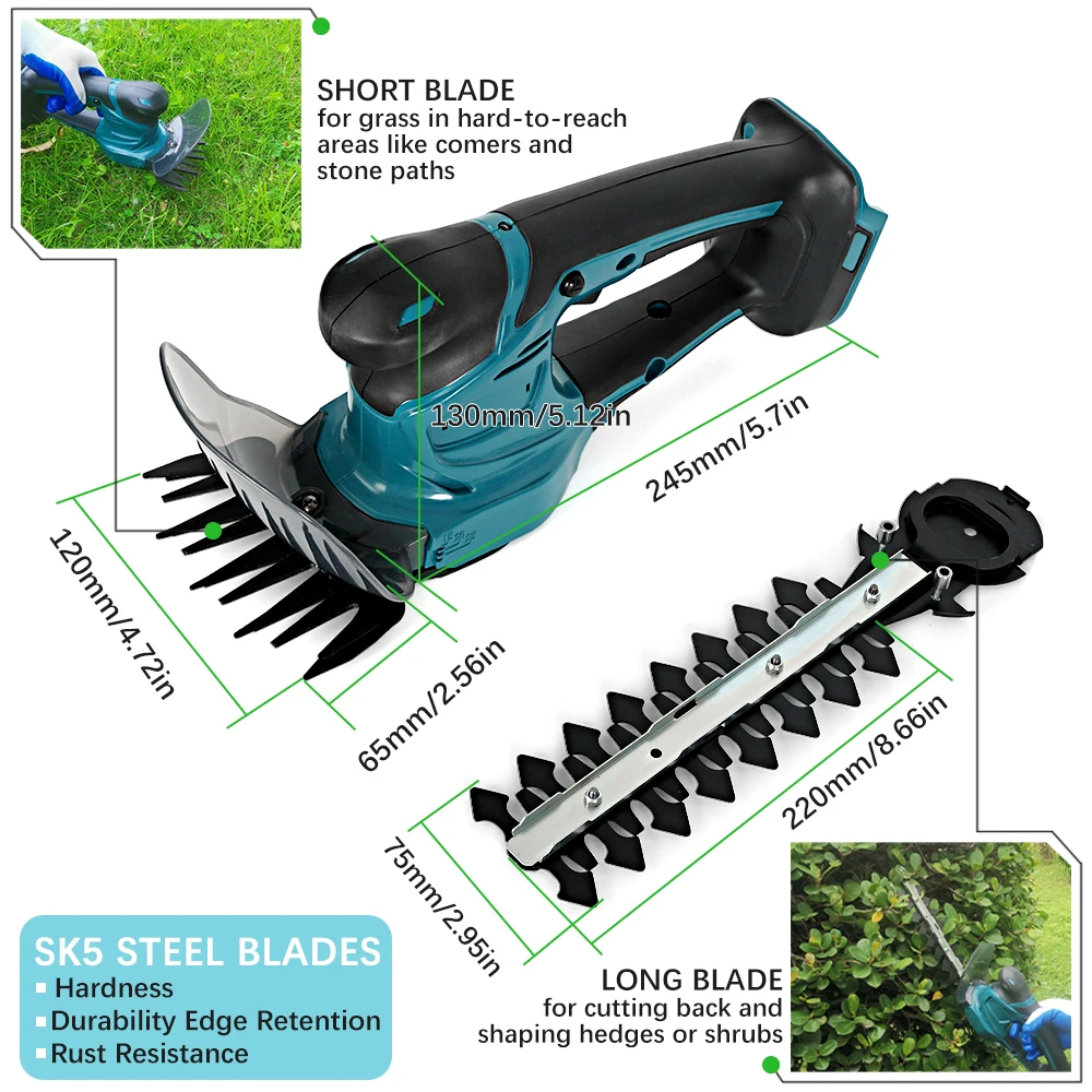 21V Electric Hedge Trimmer 2 IN 1Cordless Rechargeable Household Garden Grass Shrub Scissors Power Tool Fit Makita 18V Battery 5