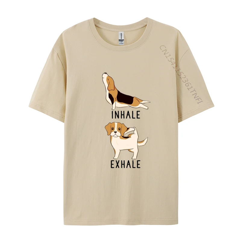 High Quality Inhale Exhale Beagle Yoga Geek Tshirts Round Neck Combed cotton Student Tops Shirts Tshirts VALENTINE DAY Inhale Exhale Beagle Yoga khaki