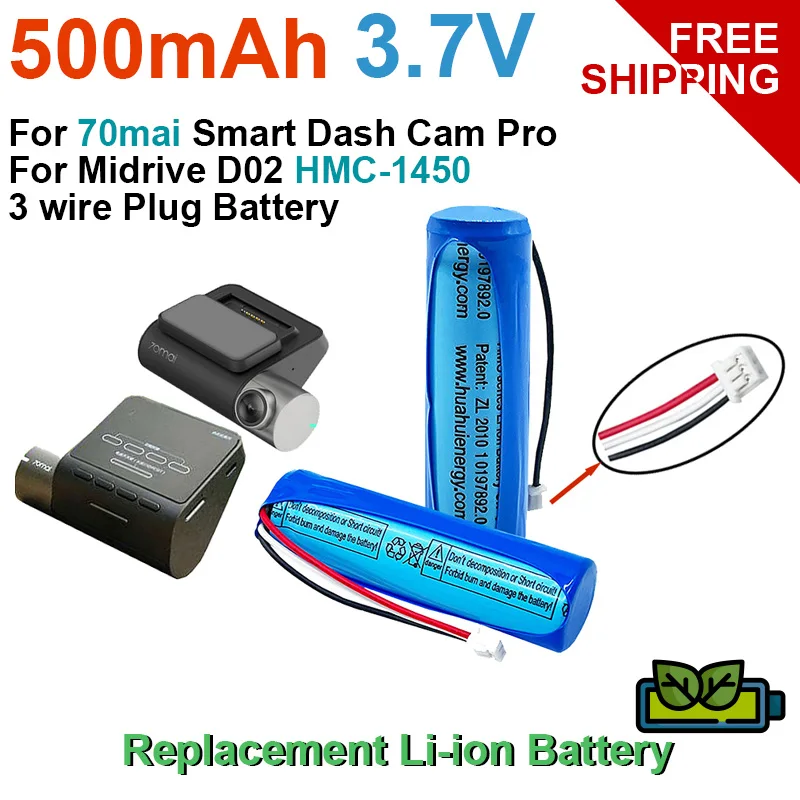 70mai Midrive D02 Battery, Dash Cam Pro Replacement Batteries, Hmc1450  850mah