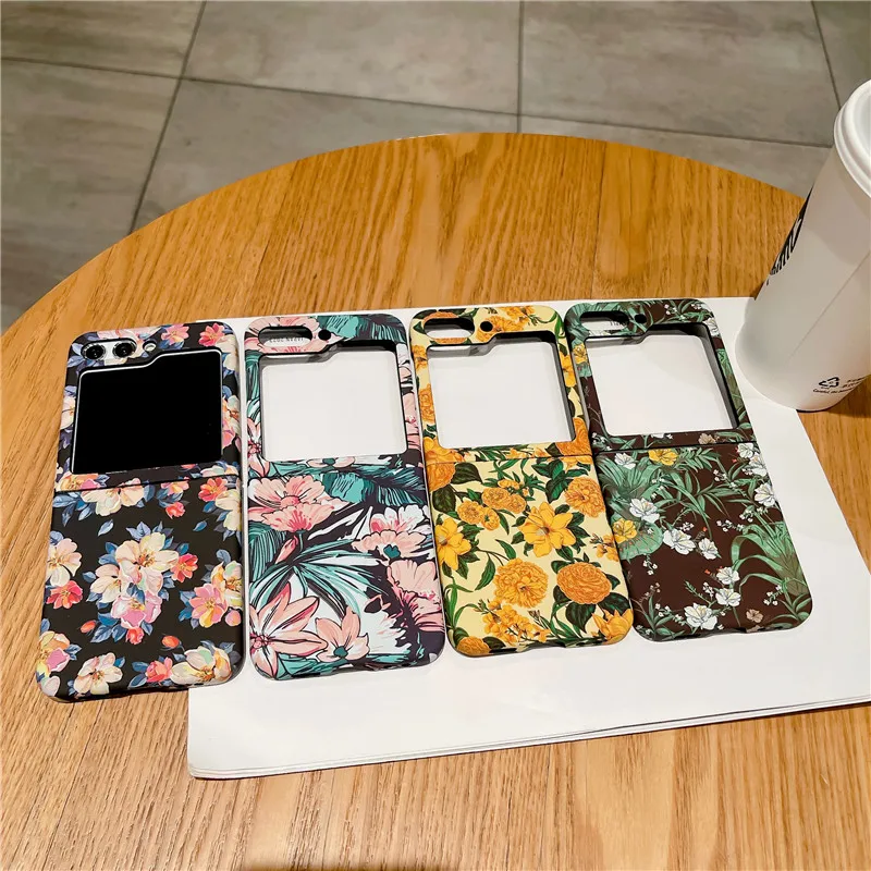 Hard Shell Flower Phone Case For Samsung Galaxy Z Flip 5 4 3 5G PC Protective Cover Flip5 Flip4