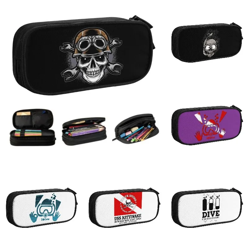 

Kawaii Scuba Skull Dive Diver Pencil Cases for Girls Boys Custom Large Storage Pen Bag Box School Accessories
