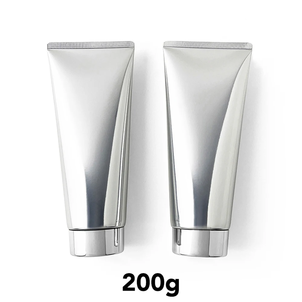 

200ml Silver Refillable Squeeze Bottle 200g Body Lotion Hand Cream Soft Tube Silver Aluminum Plastic Empty Cosmetics Container