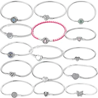 925 Sterling Silver Heart Clasp Charm Bracelet Soft Smooth Snake Chain Bracelets for Women Pendant Jewelry DIY Accessories Gift