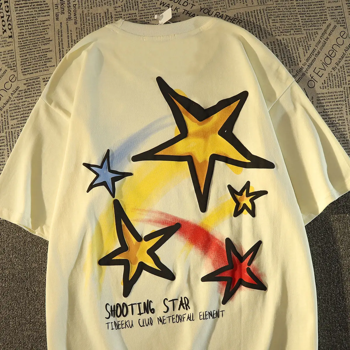 

American retro star shaped graphic T-shirt printed short sleeved men and women loose fitting casual trend couple top harajuku