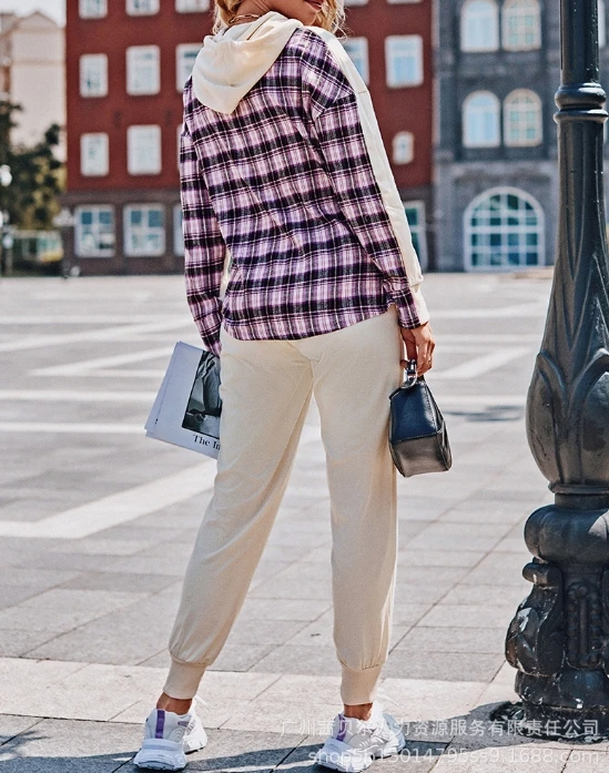 Women's Colorful Plaid Patchwork Fake Two-Piece Top & Casual Pants Set Female Clothes Commuting Woman Fashion Two Piece Outfits