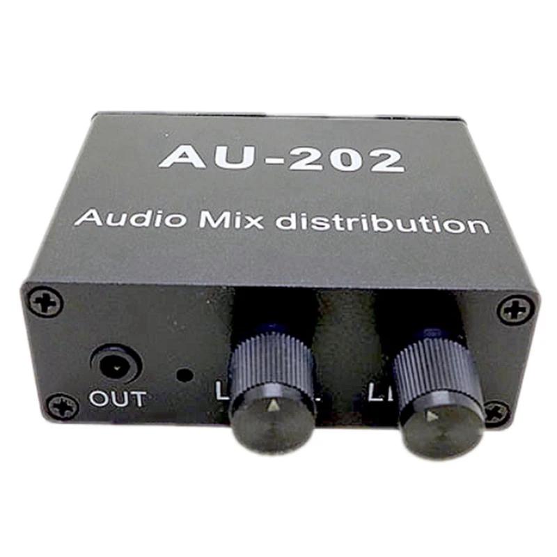 AU-202 2 Input 2 Output Stereo Mixer Audio Distributor Headphone amplifier External Power AMP Volume Alone Control