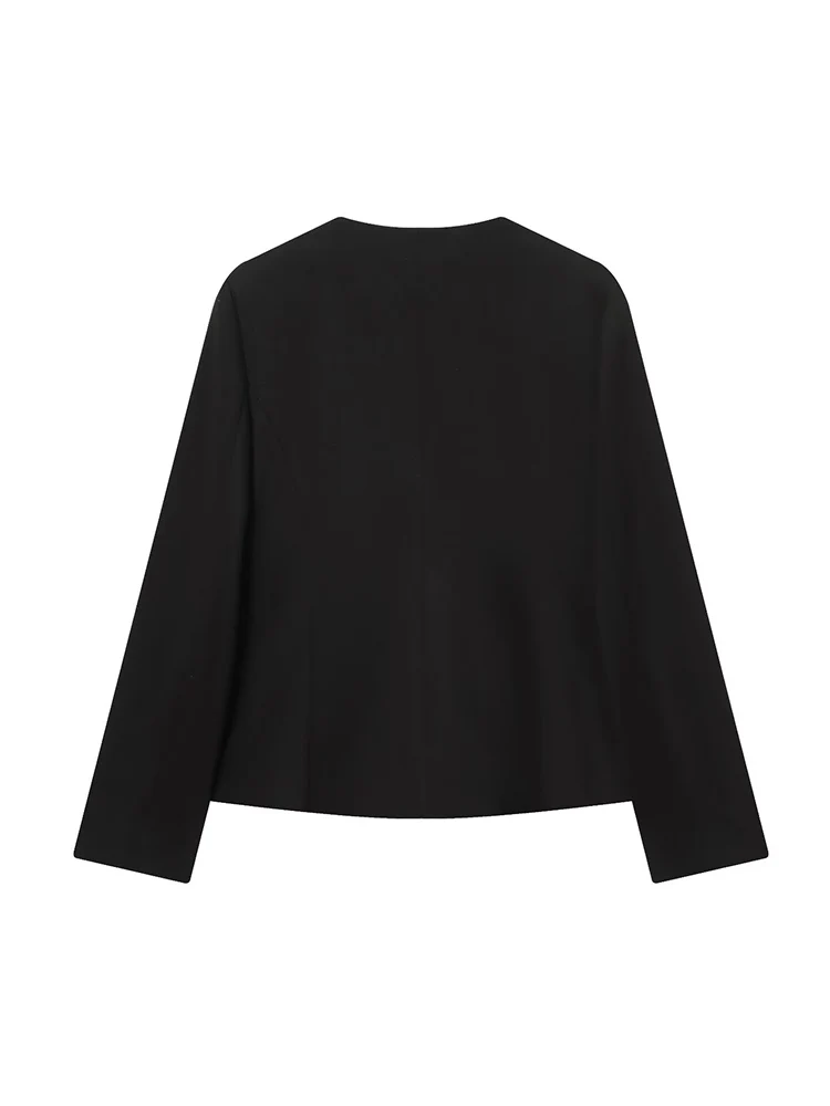 New Women V-neck Blazer Jacket Fashion Solid Long Sleeve Single Breasted Elegant Shoulder Pad Female Commute Office Streetwear