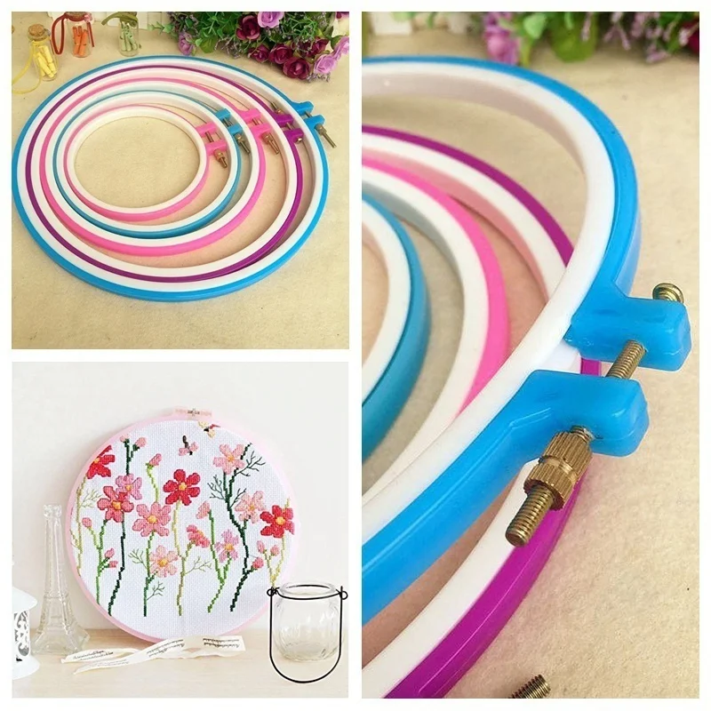 5 PCS/lot Plastic Embroidery and Cross Stitch Hoop Set Embroidery Hoop Ring Frame Adjustable Sewing Tools
