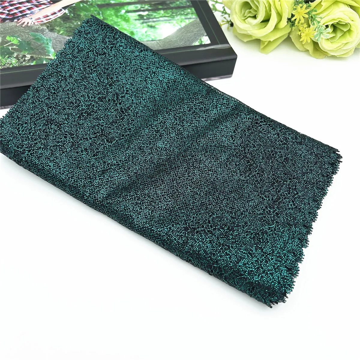 3y/lot Width 23cm Dark Green Shimmer Elastic Stretch Lace Trims 4