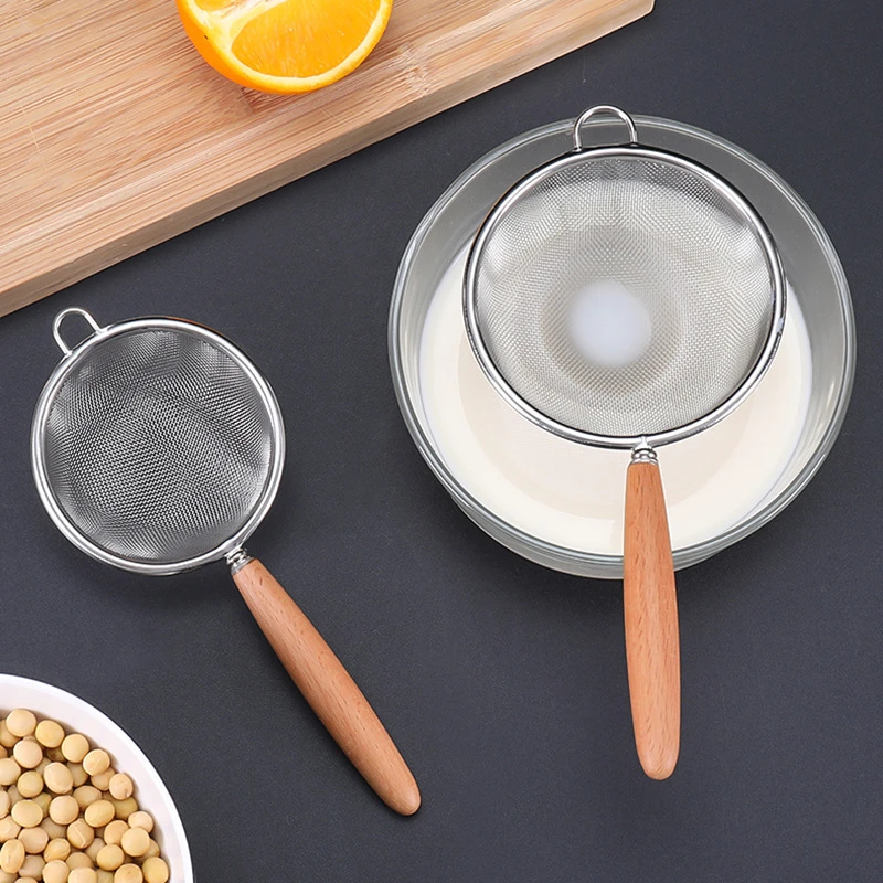 

Stainless Steel Wooden Handle Colander Fine Mesh Sieve for Coffee Flour Oil Skimmer Filter Tea Infuser Strainer Kitchen Gadgets