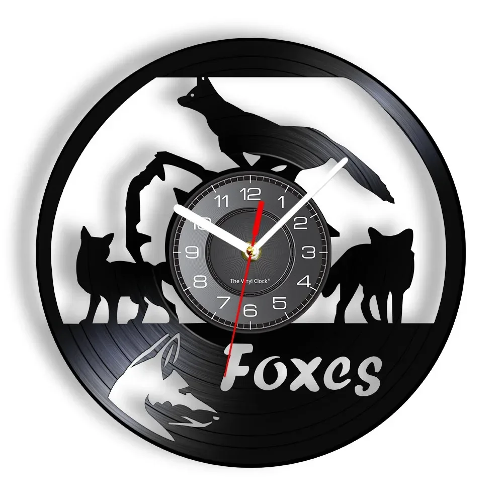 

Foxes Family Vinyl Record Clock Woodland Nursery Baby Kid Room Woodland Animals Wall Art Modern Design Home Decor Wall Clock