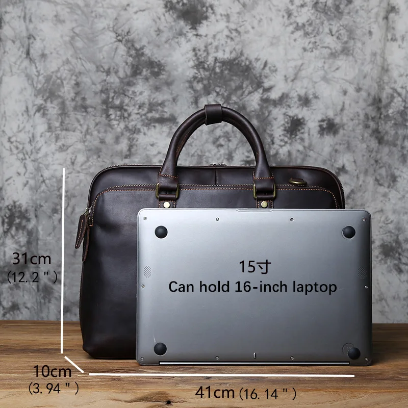 NZPJ Vintage Handmade Leather Men's Handbag Top Layer Cowhide Large-capacity Business Computer Bag Men's Shoulder Diagonal Bag