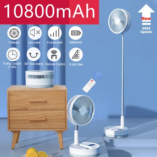 휴대용 접이식 선풍기, 10800mAh USB 원격 제어 공기 냉각기, 무소음 충전식 무선 플로어 스탠딩 팬, 야외 가정용 P10 2