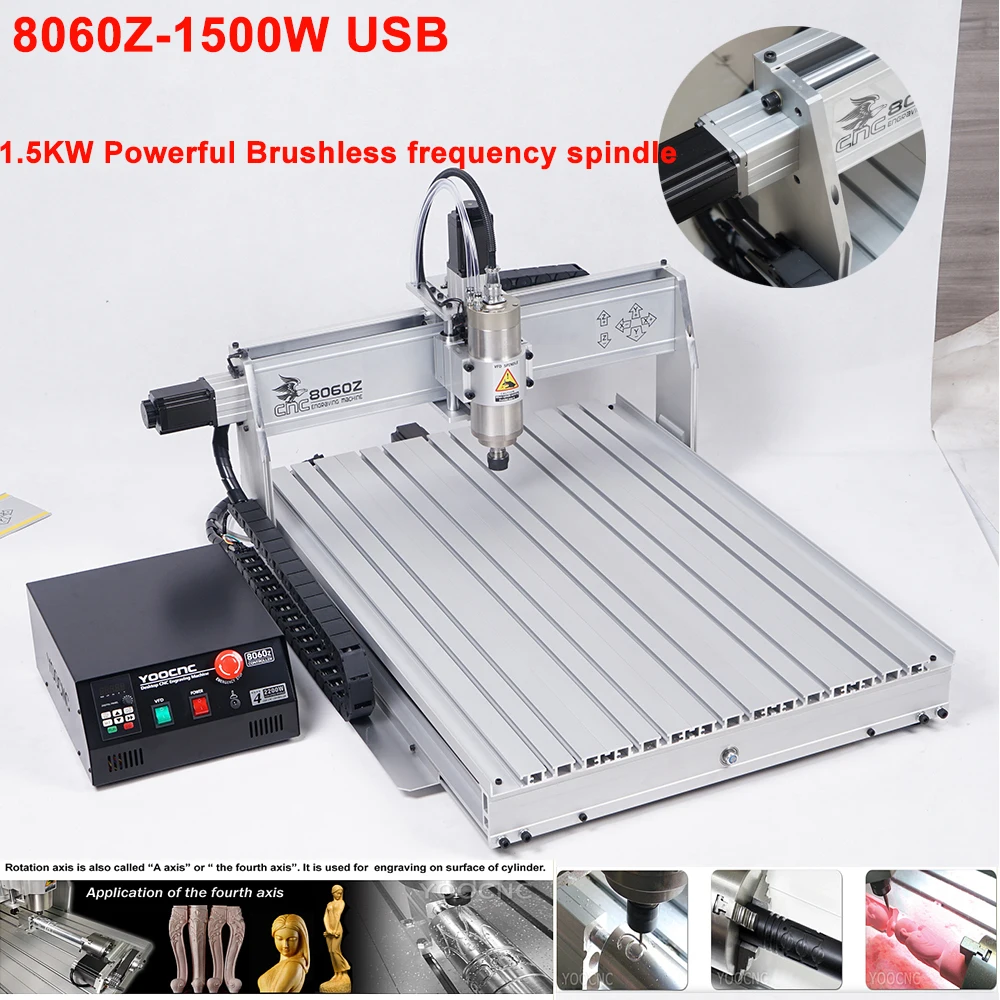 

LY 8060Z CNC Router 3 Axis 4 Axis YOOCNC Engraving Milling and Drilling Machine 800*600mm Carving Size USB Port 1500W Spindle