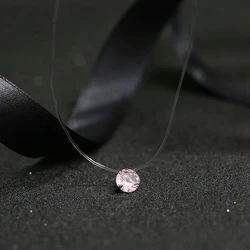 Dazzling Zircon & Pearl Necklace with Invisible Line - Elegant Women's Jewelry in 5 Colors (Pink)