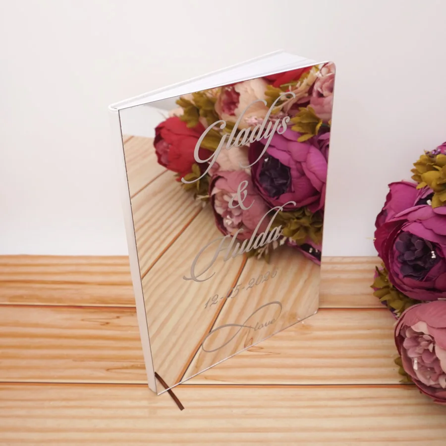 Acrylic Mirror Cover Wedding Guest Book Personalized Infinity Symbol Style Engraved Signature Guestbook Wedding Guest Book