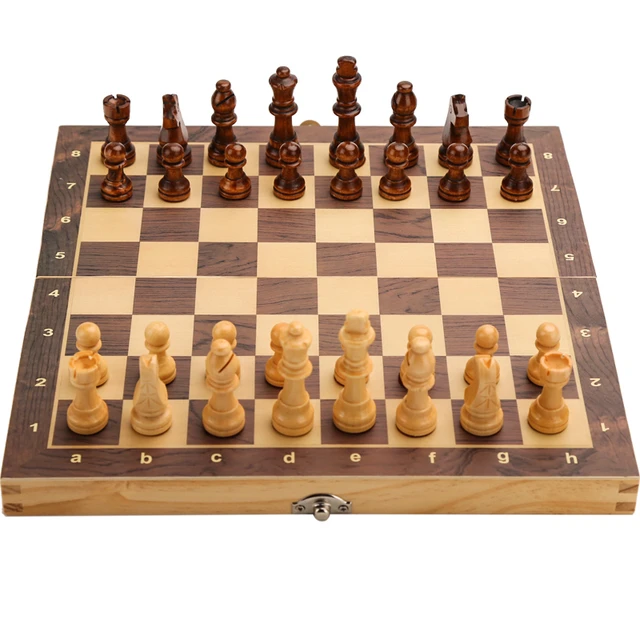 Hey! Play! Chess Set with Folding Wooden Board-Beginner’s Portable Game