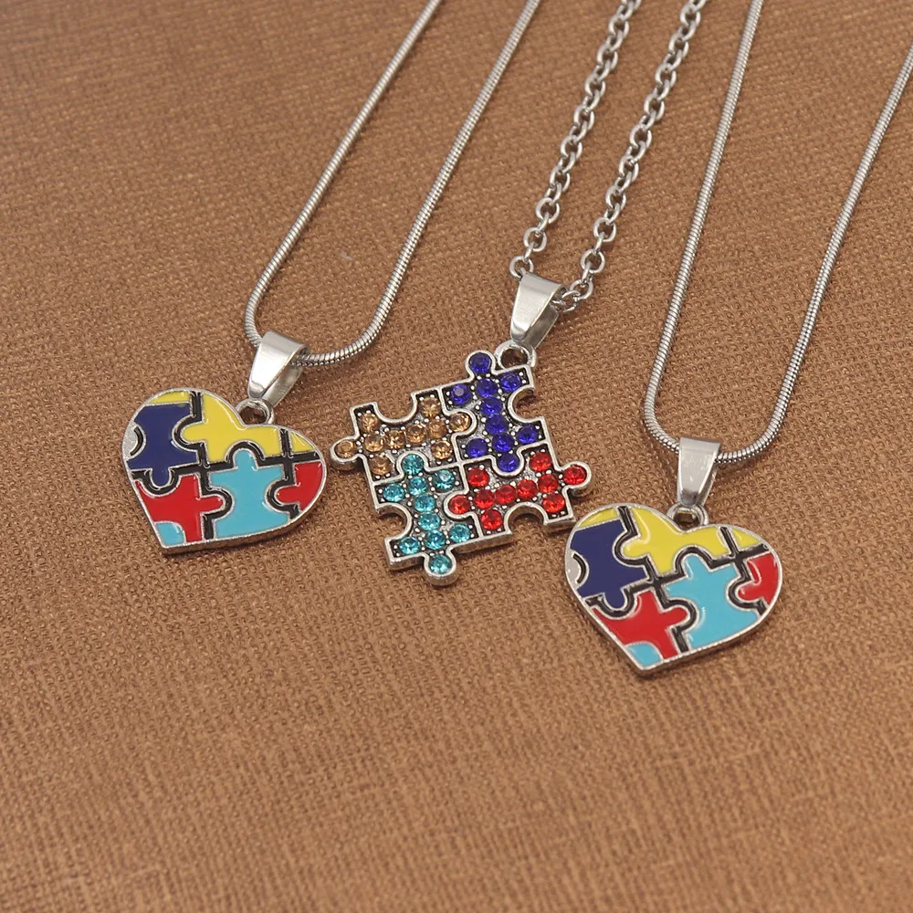 Autism Necklace Multi Colored Puzzle Piece I Love Someone With Autism  Jewelry Great Gifts Mom Teacher's 18-20