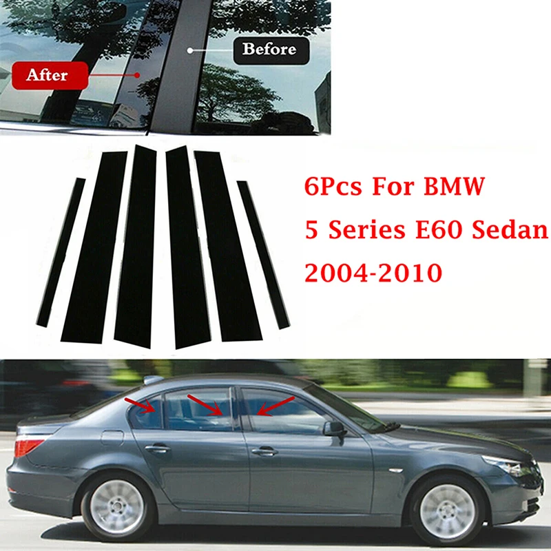 Car Window Door Trim For BMW 5-Series E60 4-Door Sedan 2003-2010 Gloss Black Window Trim Pillar Posts Door Side Moulding Decorative Cover