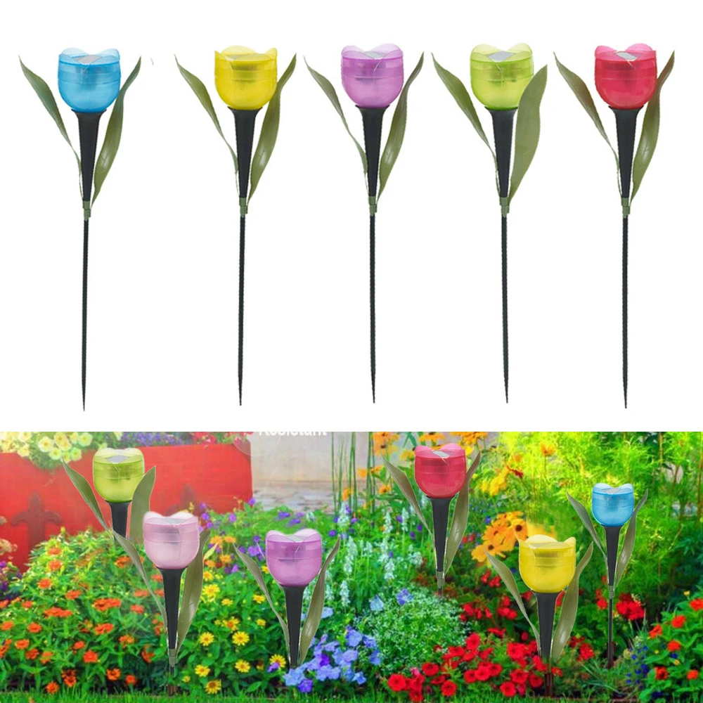 

1Pcs Garden Tulip Flower Shape LED Solar Powered Waterproof Tube Lawn Lights Standing Decor for Yard Outdoor Party xqmg