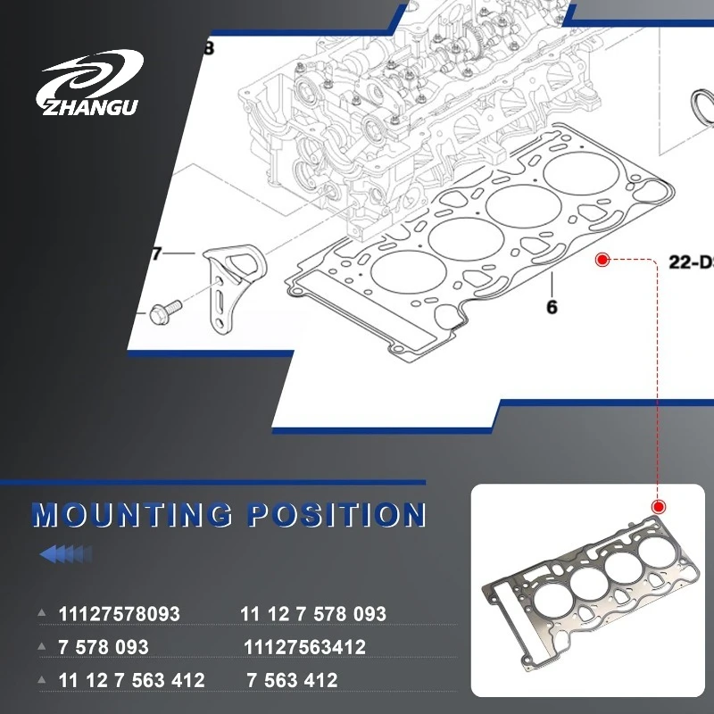 ZHANGU 1PCS 11127563412 BMW N46 N43 N45용 엔진 실린더 헤드 가스켓 OEM1112 7563 412 NEW