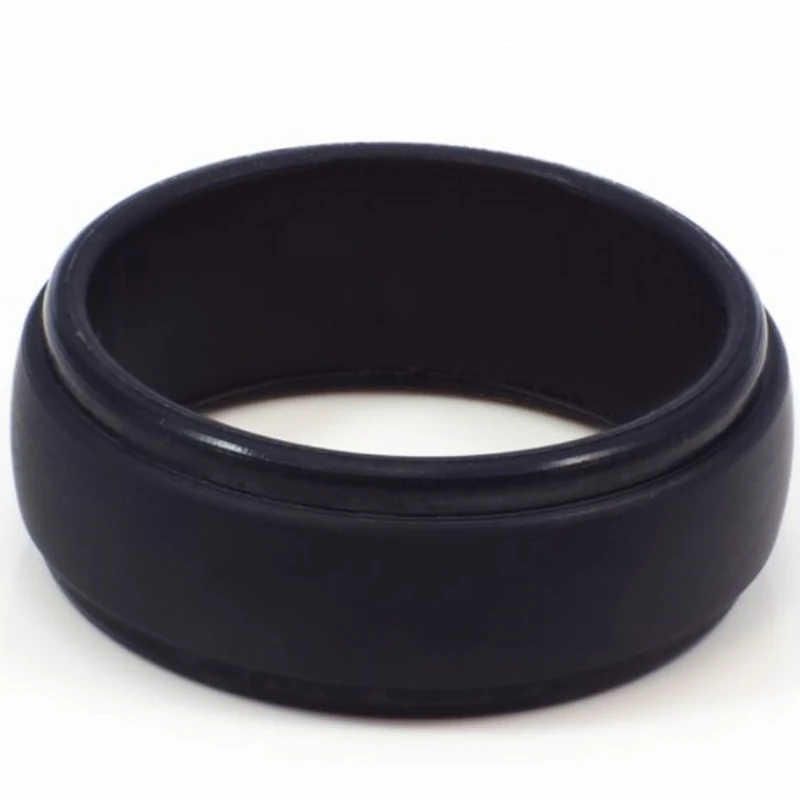 Unisex 8mm Black Silicone Wedding Band - Flexible Rubber Ring