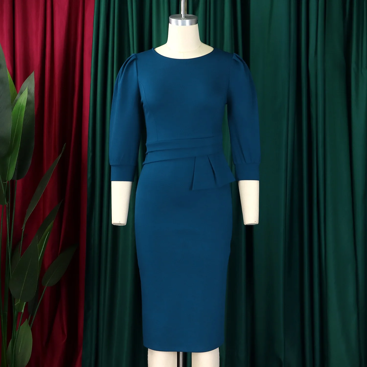 Elegante, figurbetonte Kleider für Damen, O-Ausschnitt, volle Ärmel, solide Hülle, Paket, Hüften, mittlere Wade, formelles Business-Arbeits- und Bürokleid 2025 – Detail 19