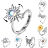 Anillo giratorio para aliviar la ansiedad de cristal de girasol para niñas, anillo giratorio para nudillos de cobre y Metal, regalos de joyería para mujeres 1