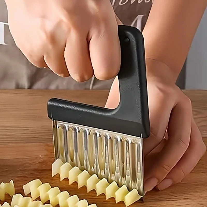 New French Fry Potato Slicer Cutter Stainless Steel Waffle Fry Cutter Wavy Chopper for Veggies Fruit Vegetable Potato Carrots