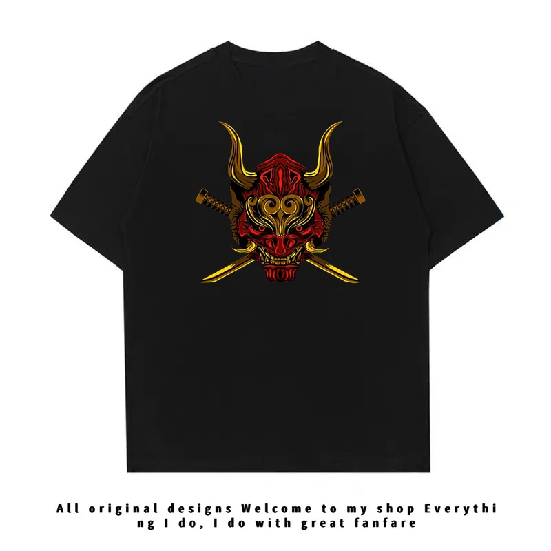 

Summer New Ghost Samurai Printed Top Fashion Retro Men's T Shirt High quality cotton short sleeve casual round neck T shirt tops