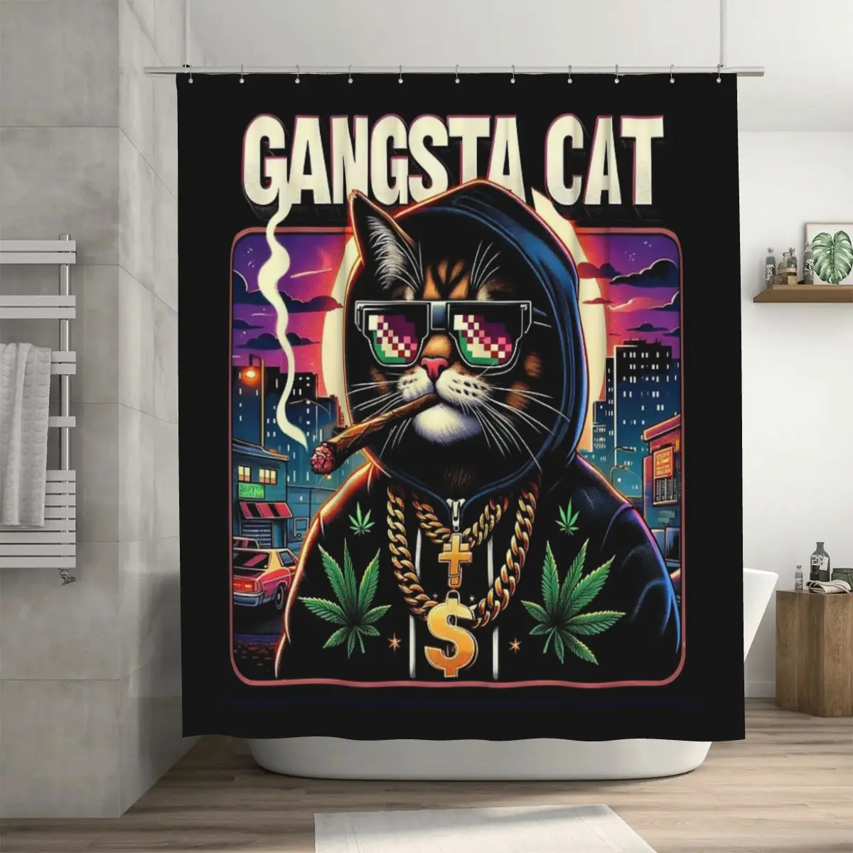 

Забавный чехол для альбома Gangsta в стиле хип-хоп, занавеска для душа 72x72 дюйма с крючками, украшение для ванной комнаты с персонализированным узором