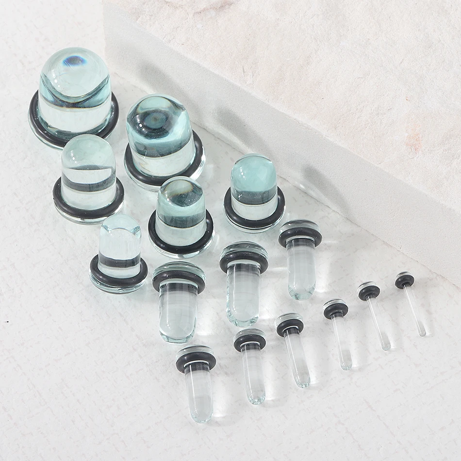 Body Jewelry 2pcs/lot Glass Ear Plug Taper Stercher Kit 1.6-16mm Ear Gauges with Rubber Rings Flare Flesh Expander Piercings