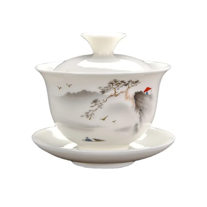 Ceramic Tea Tureen Lid Bowl Saucer Handmade Teaware Chinese Home Decor Kung Fu Porcelanas Tea Cup Sancai Gaiwan Cups