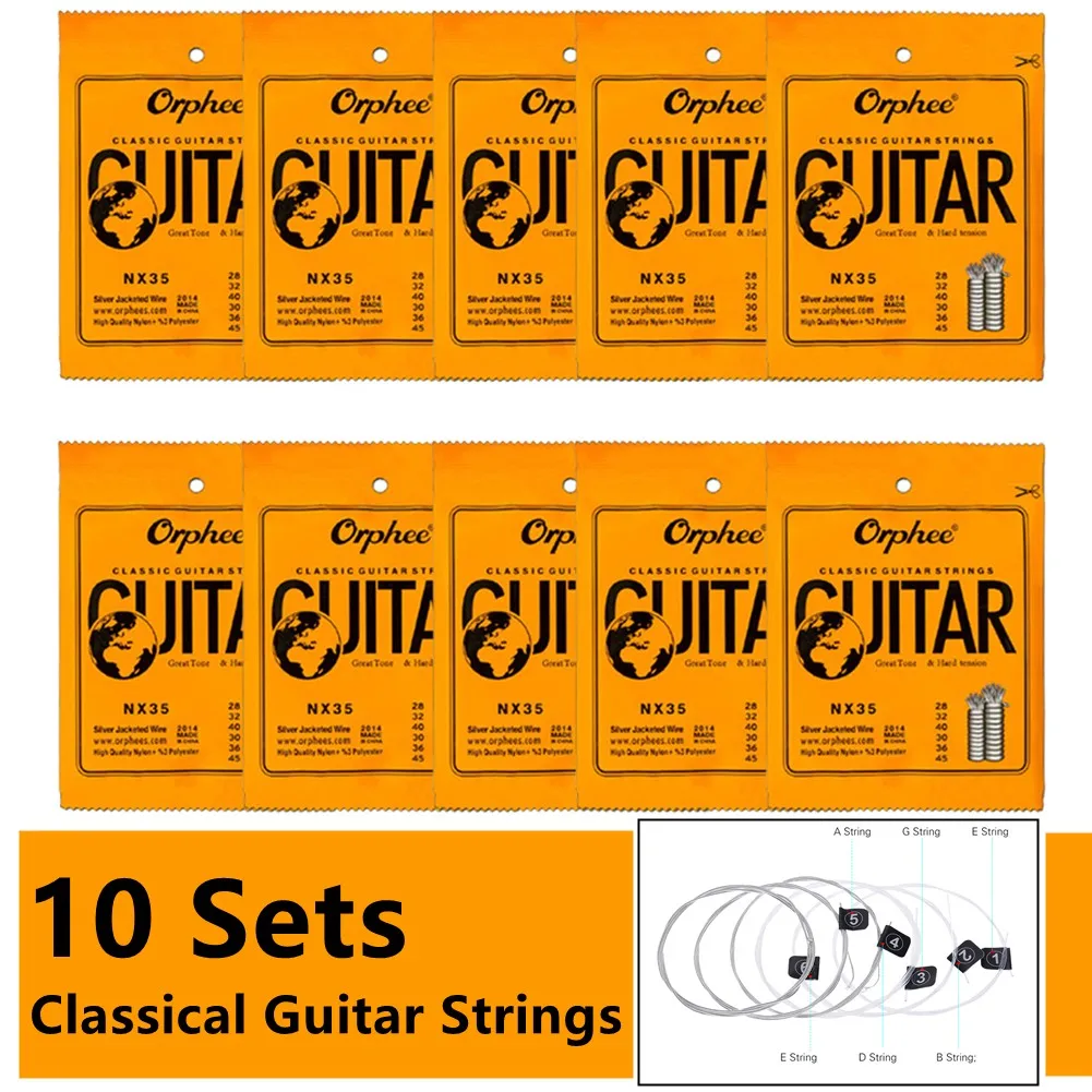 

Универсальные гитарные струны премиум класса с посеребренным покрытием, акустические классические Струны для гитары NX35 или аксессуары для гитары универсальные