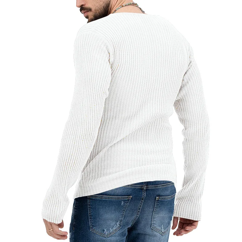 2023 Autumn and Winter New Simplicity Versatile Commuter Men's Clothing Fashion V-neck Long Sleeve Solid Color Casual Pullover