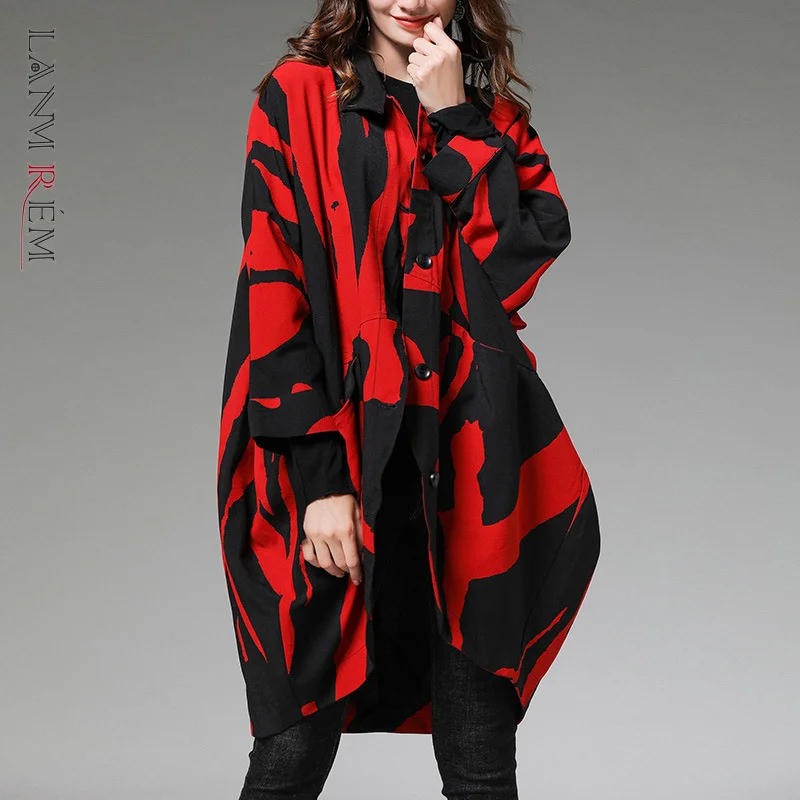 LANMREM 2022 Spring New Contrast Color Trench Coat Female Long Sleeve Loose Single Breasted Windbreaker Women's Fashion 2W1971 | Женская