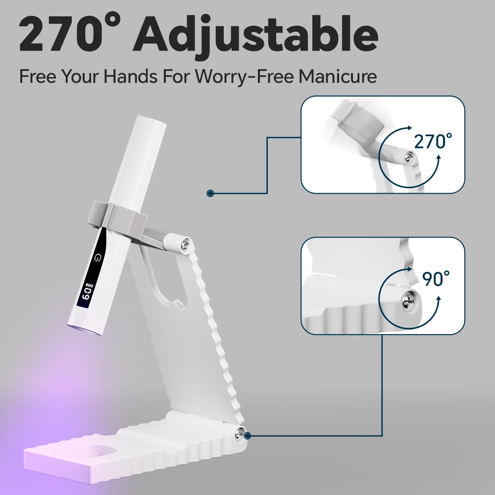 UV Nail Light with Timer, Adjustable Stand and Indicator, Mini Handheld LED Nail Lamp, Rechargeable Nail Dryer for DIY Nail Art