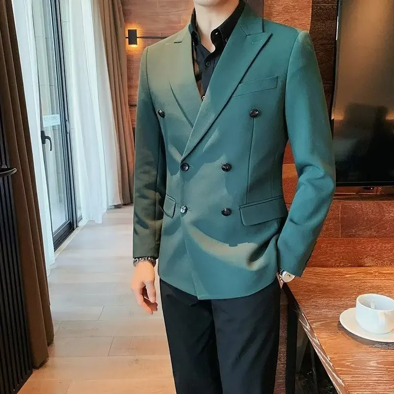 Double-breasted Casual Suit Jacket For Men Spring Autumn British Business Slimming Silhouette