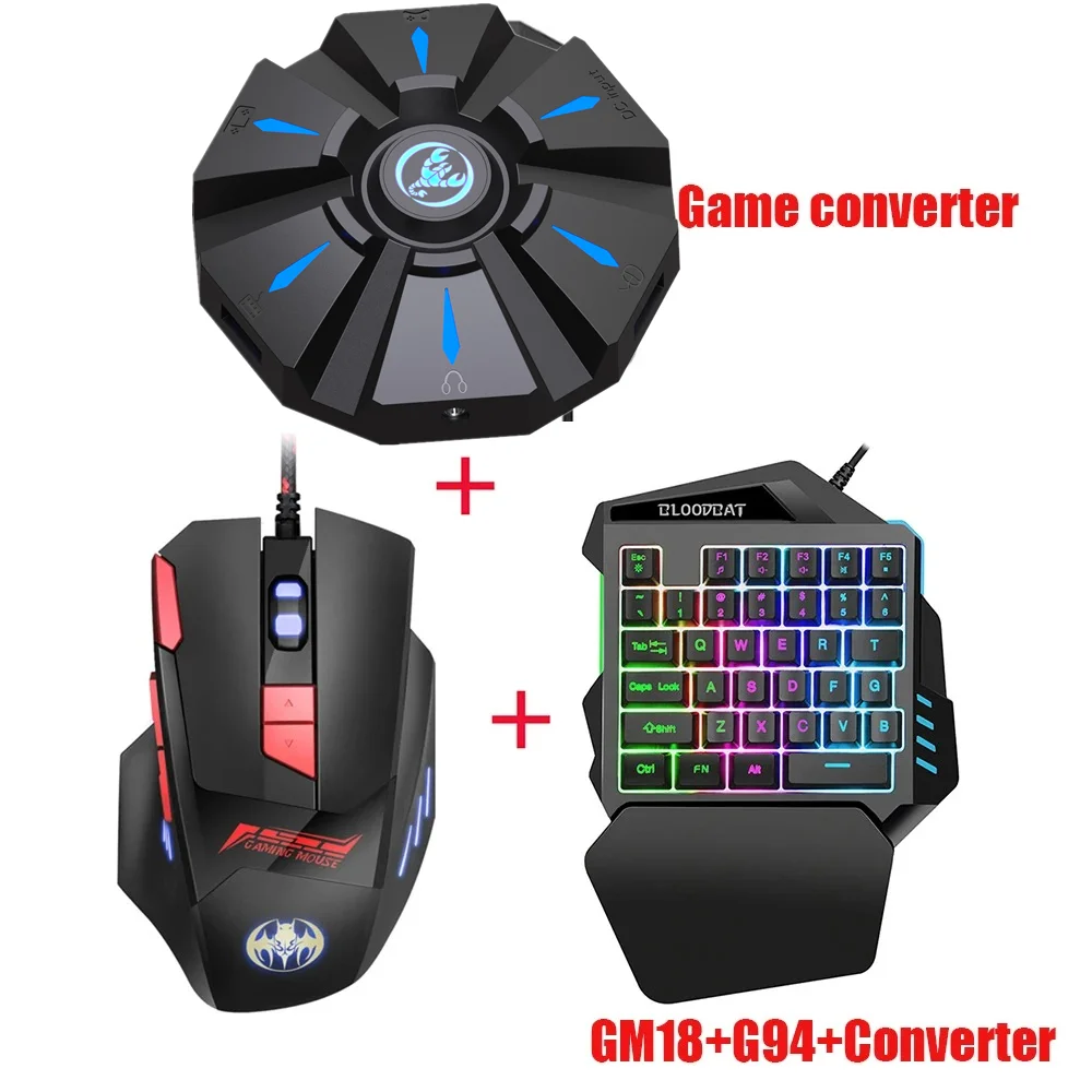 한 손으로 사용하는 RGB 게이밍 키보드와 마우스 6400 DPI USB 유선 35키 콤보 컨버터 Xbox One PS4 Switch PS3 PC용