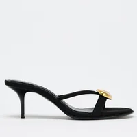 Summer 2025 Metal Decorative Black High-heeled Sandals Women Fashion Round Toe Open Toe Sexy Thin High Heel Slippers Ladies Shoe - Image 4