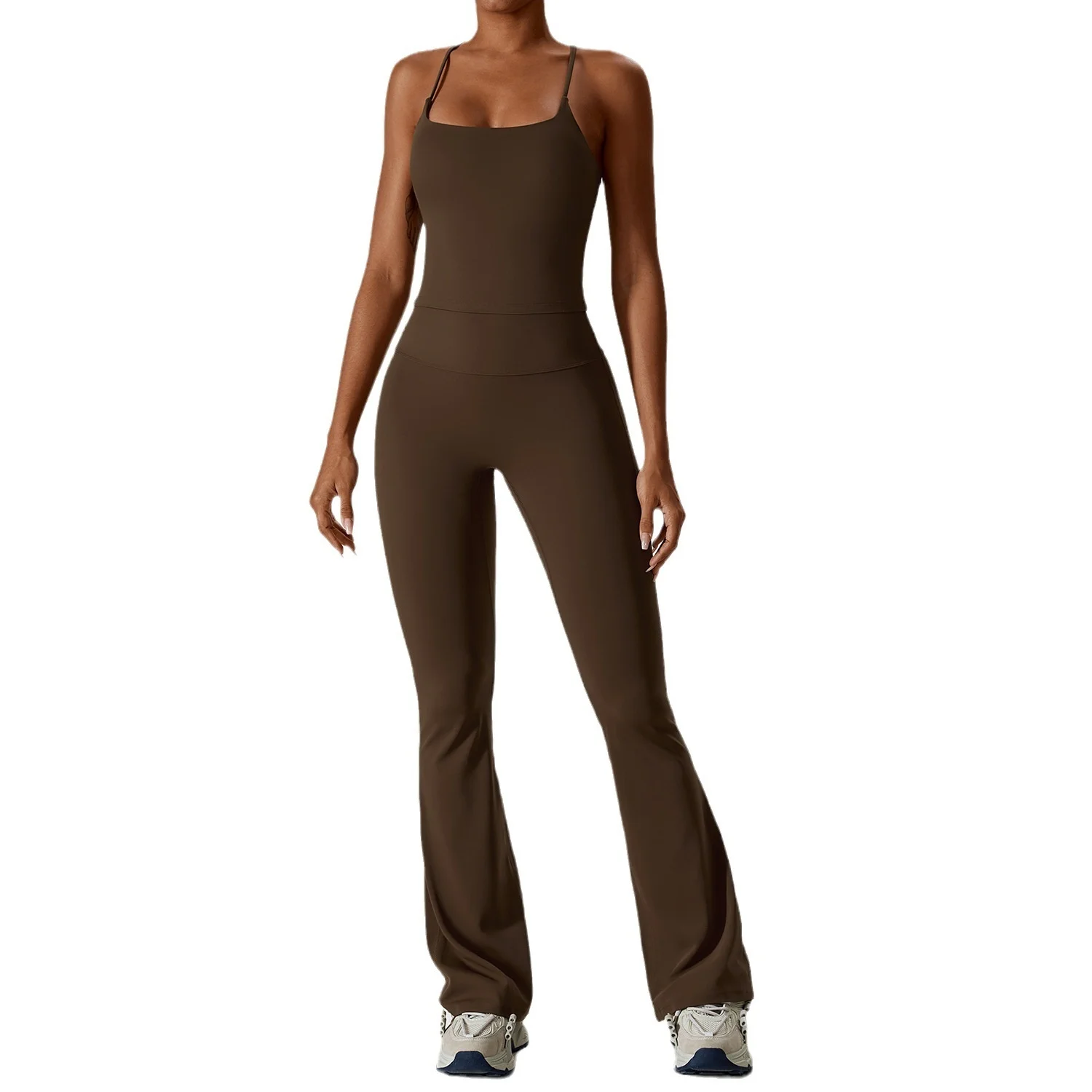 Sports Set NCLAGEN Women's 2pcs Gym Yoga Suit Tight Fitting Sports Set Workout Breathable T Shirts Bra Tank Top Loose Bell-bottoms Leggings