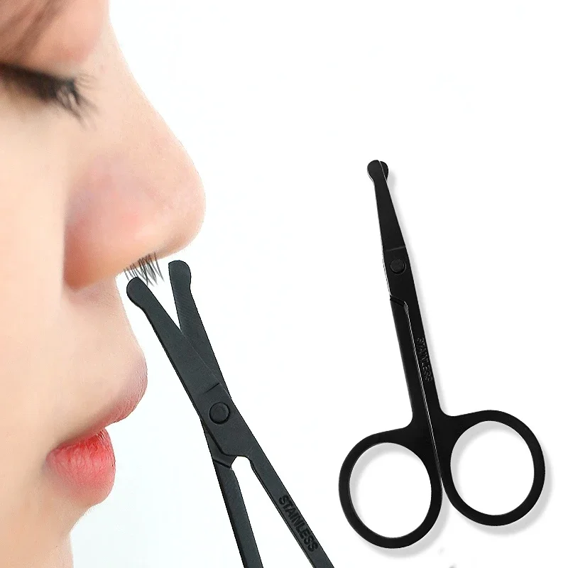 Black Nose Hair Scissors Stainless Steel Round Head Beauty Trimmer