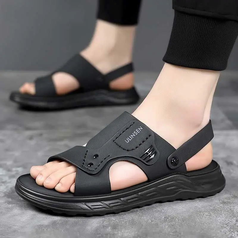 Shoes Men Hiking Open Soft Indoor Beach Trekking Slippers Man Sandals Outdoor Ankle Wrap Genuine Leather Pvc Styles 39
