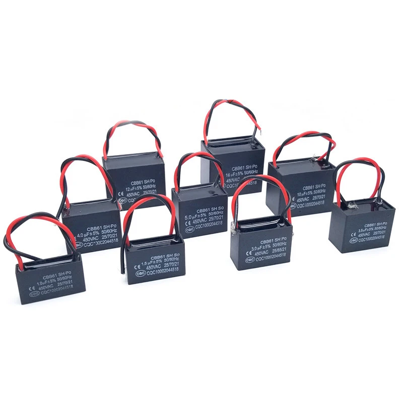 CBB61 450V Fan Starting Capacitor 1uF 1.2uF 1.5uF 1.8uF 2.0uF 2.5uF 3.0uF 3.5uF 4.0uF 4.5uF 5.0uF 6.0uF 7.0uF 8.0uF 10uF 16uF 20