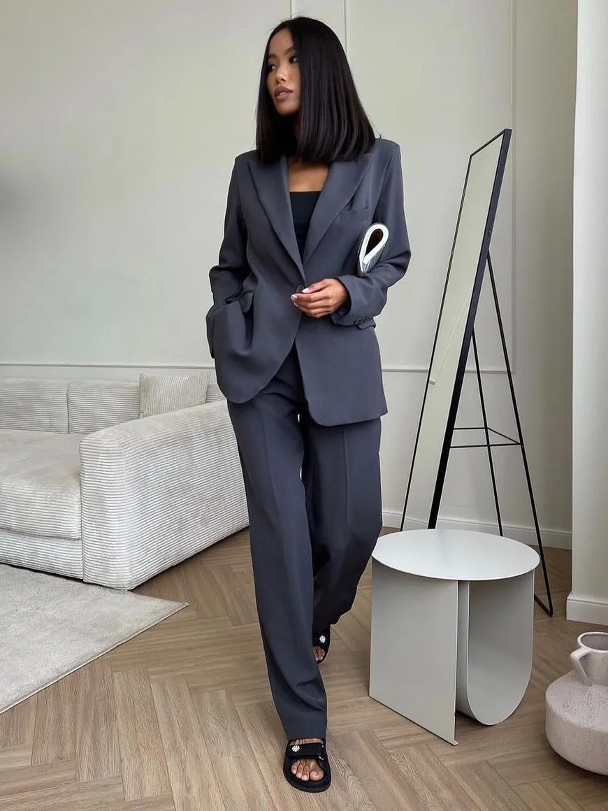 Luxurious Styling Satin Backless Straps Lapel Blazer Vest and Straight Pants Set