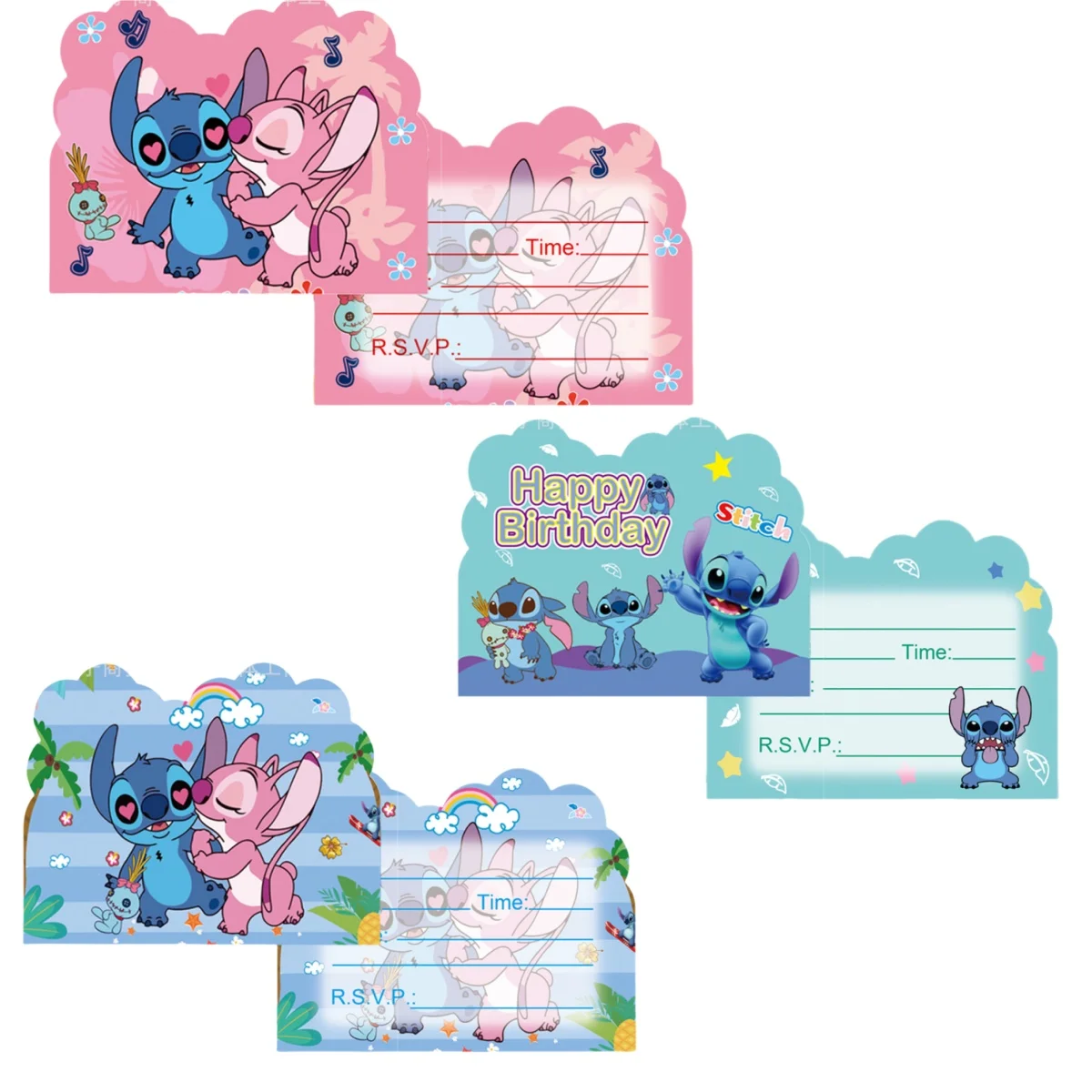 Iconic Brand Lilo & Stitch Invitation Card Angel Stitch Happy Birthday Decor Invitation Card Baby Shower Girl Kids gift Party Supplies