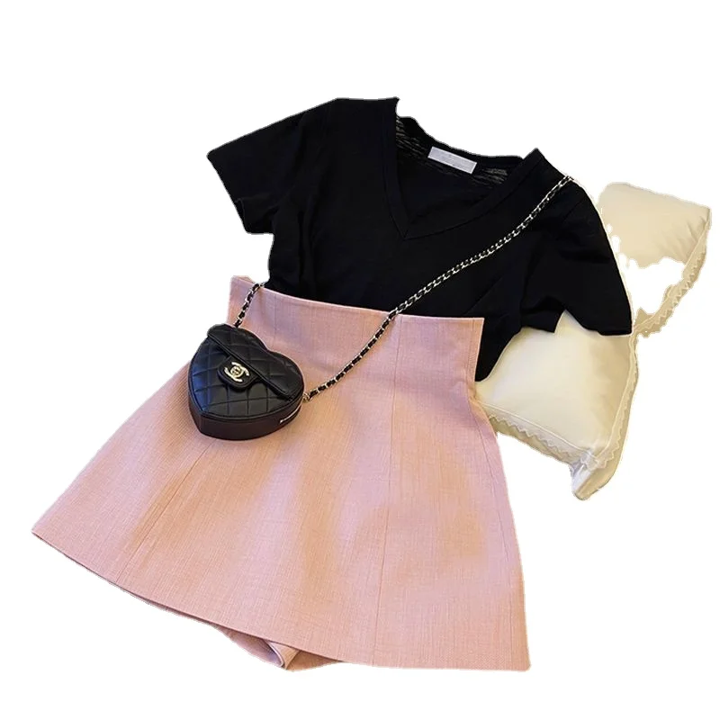 

Новинка лета 2024, женское черное платье с коротким рукавом и рукавом до локтя